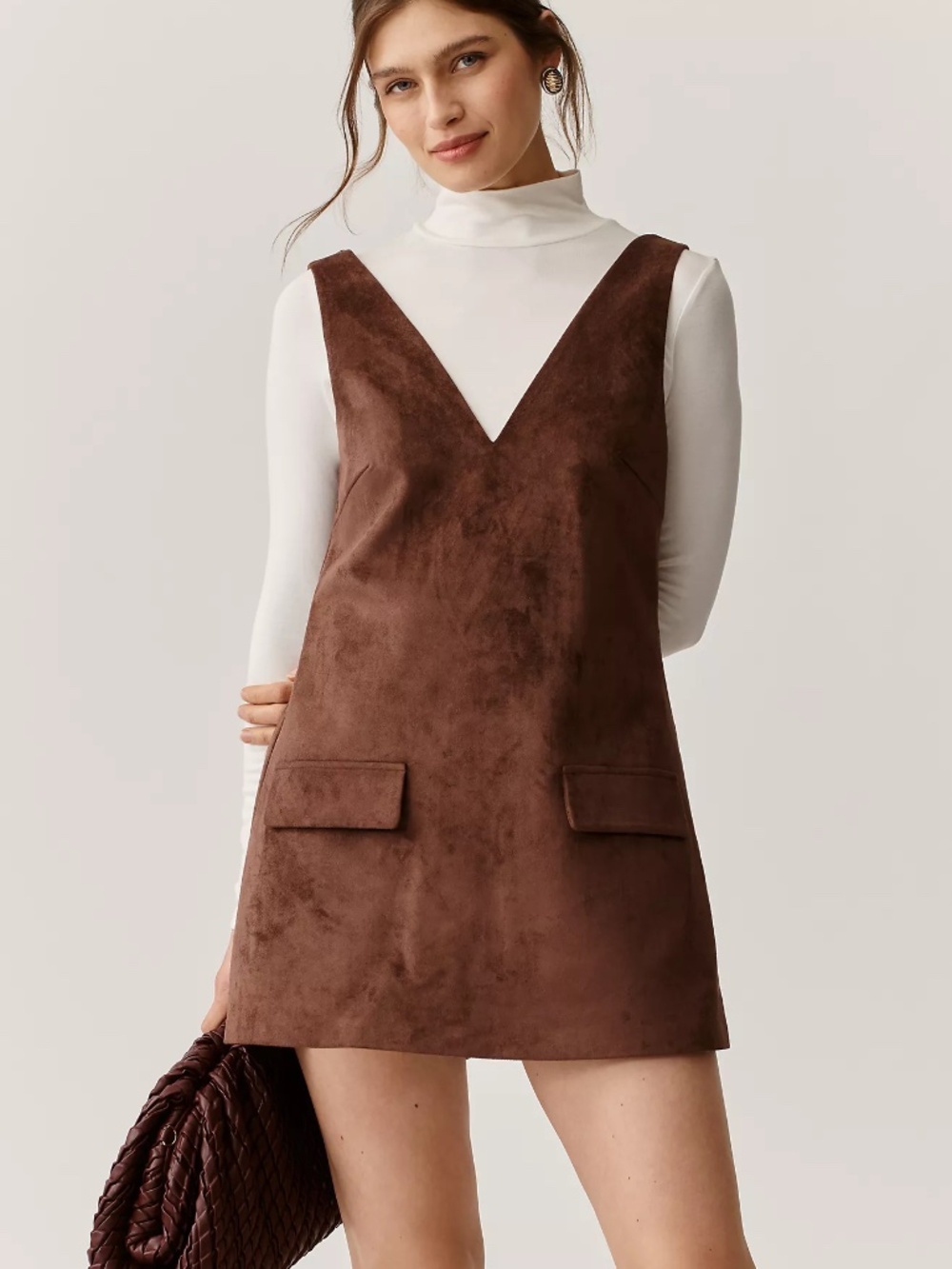 Anthropologie Mare Mare Faux-Suede Sleeveless V-Neck Romper in Brown nwt